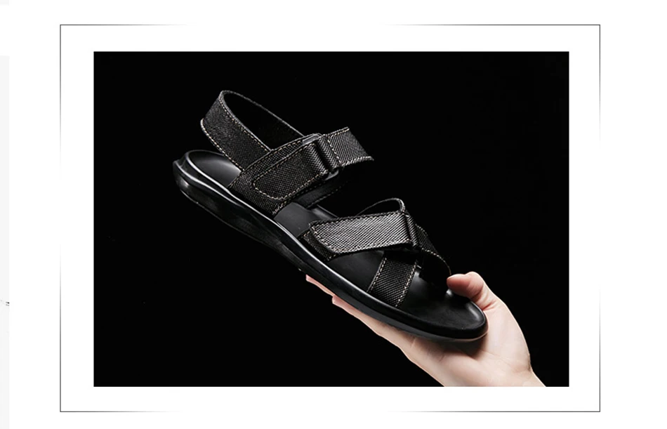 Новые мужские сандалии из натуральной кожи; летняя повседневная обувь; мужские сандалии; обувь на платформе; модные черные пляжные сандалии для мужчин