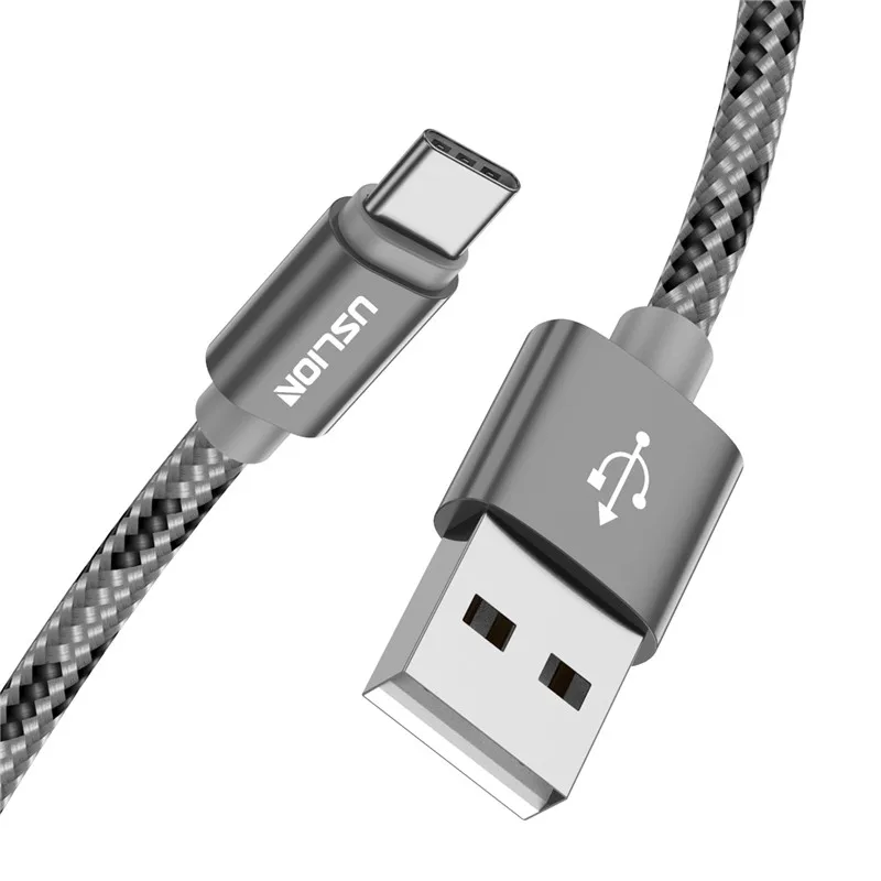 USLION usb type C кабель для быстрой зарядки USB C type-C телефонный кабель для samsung Galaxy S9 S8 xiaomi mi 8 5S с нейлоновой оплеткой для синхронизации данных - Цвет: Серый