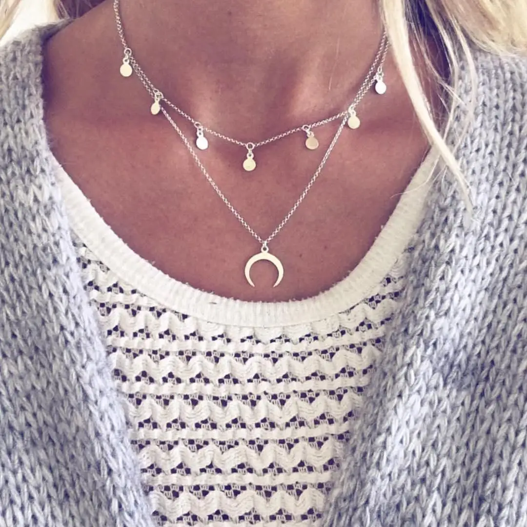 

Alloy moon multi-layer necklace crescent pendant necklace