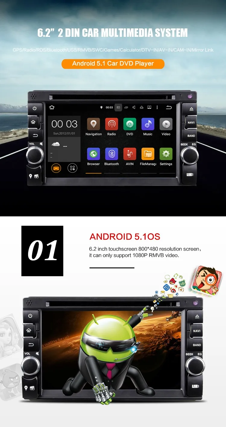 Flash Deal 6.2" Quad Core Android 5.1.1 Double Two 2 Din Car Stereo Audio Head Unit Autoradio Headunit 3G WIFI DVR Bluetooth Handsfree 4