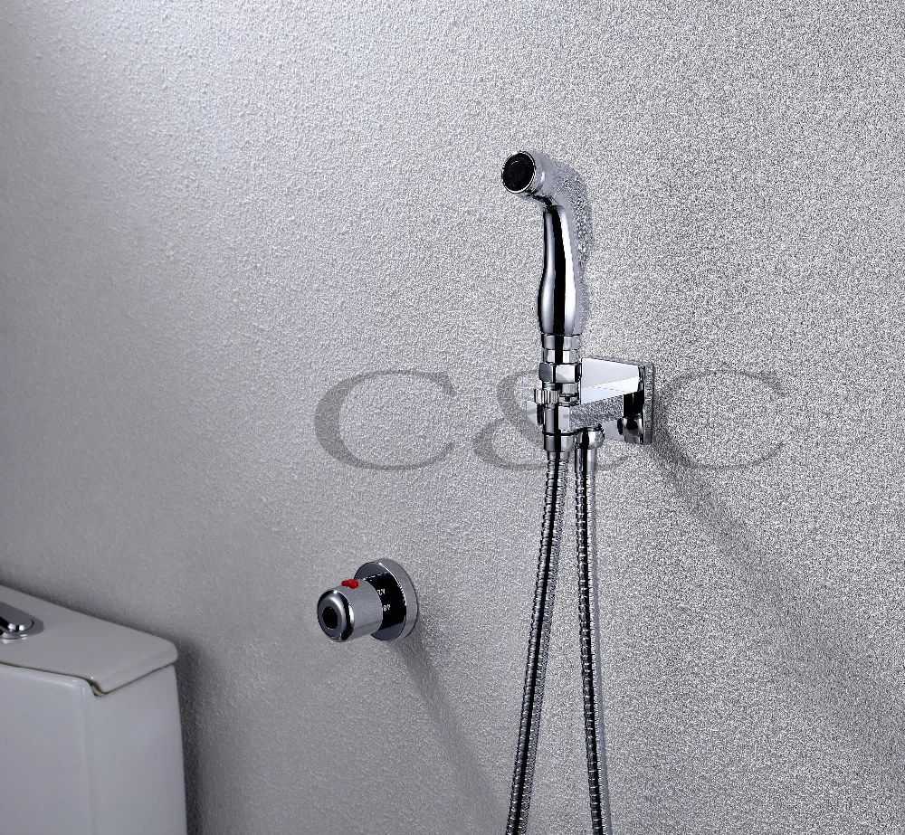 Wall Mounted Thermostatic Handheld Shattaf Bidet Toilet Diaper Sprayer