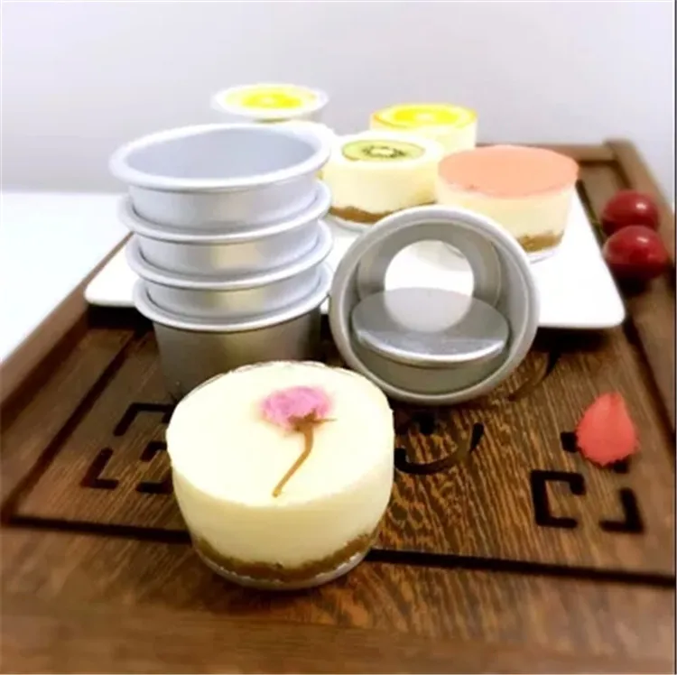

Hot Sale 10pcs/lot 2inch(Dia 6cm) Aluminum Alloy Round Mini Cake Pan Removable Bottom Pudding Mold DIY Baking Cake Tools