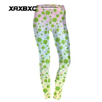 

XAXBXC 1798 Sexy Femme Pencil Pants Clover Strar Rainbow Gradient Printed Elastic Slim Fitness Workout Push Up Women Leggings