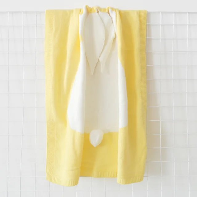 Детское одеяло s новорожденное милое большое одеяло с кроличьими ушками детское постельное белье одеяло s мягкая теплая вязаная пеленка детское банное полотенце - Цвет: Цвет: желтый