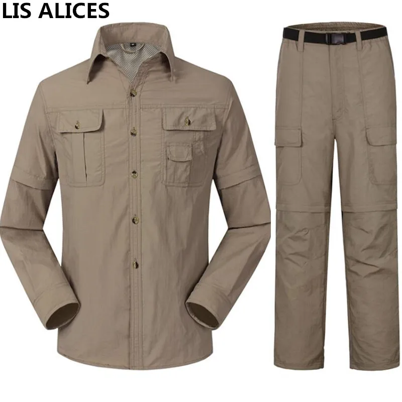 

LIS ALICES New Men's Army Clothing Spring Military Shirt Quick Dry Tactical Shirt And Pants Summer Removable Long Sleeve Shirts