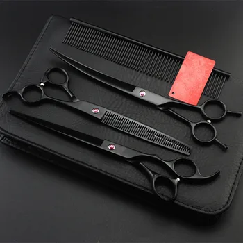 

4 kit japan 440c Black pet 8 inch shears dog grooming thinning cut hair scissors cutting barber tools hairdressing scissors set
