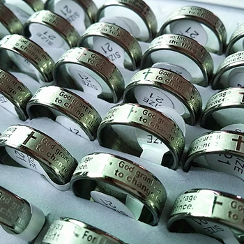 

Wholesale Lots New 50PCs English Bible Jesus God The Serenity Prayer Stainless Steel Polished Etching Band Rings for men women