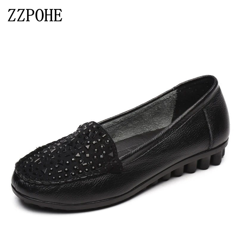 Zzpohe 2017 Spring Autumn New Women Flats Shoes Fashion Genuine Leather Mother Soft Comfortable