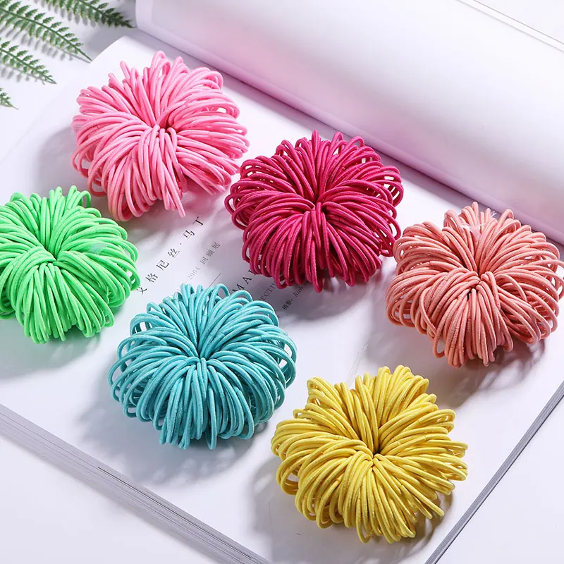 New 100PCS/Lot Girls Candy Colors Nylon 3CM Rubber Bands Children Safe Elastic Hair Bands Ponytail Holder Kids Hair Accessories