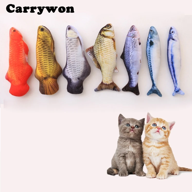 Carrywon Pet Cat Toy Simulation Vivid Fish Thicker Short Plush Stuffed