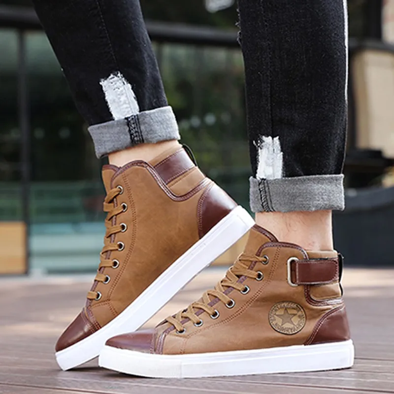 Мужская обувь Sapatos Tenis Masculino Мужские осенне зимние кожаные ботильоны со шнуровкой