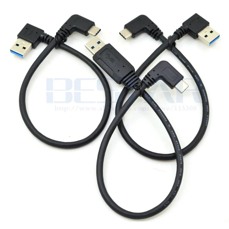 USB C 케이블, USB 3.0 A to USB C타입, 좌우 각도 데이터 동기화 및 충전 코드, USB-C 컨버터 어댑터, 이중 각도, 90 도