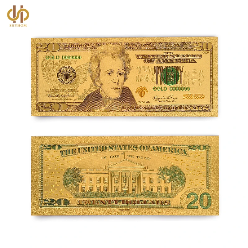 24 К золото банкноты США Америка $20 Цветной 3D доллар 24Kt коллекционные Unc деньги |