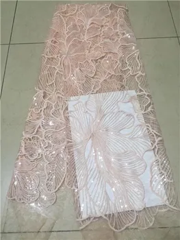 

High quality peach Sequins Mesh African Tulle lace fabric 2018 New Design French Mesh Lace wedding African Sequins lace fabric