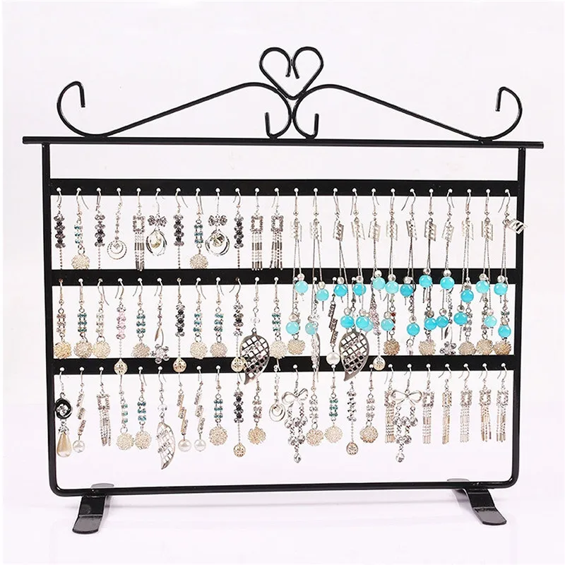  3 Layers 72 Holes Earring Jewelry Necklace Display Rack Metal Stand Holder Organizer storage shelf