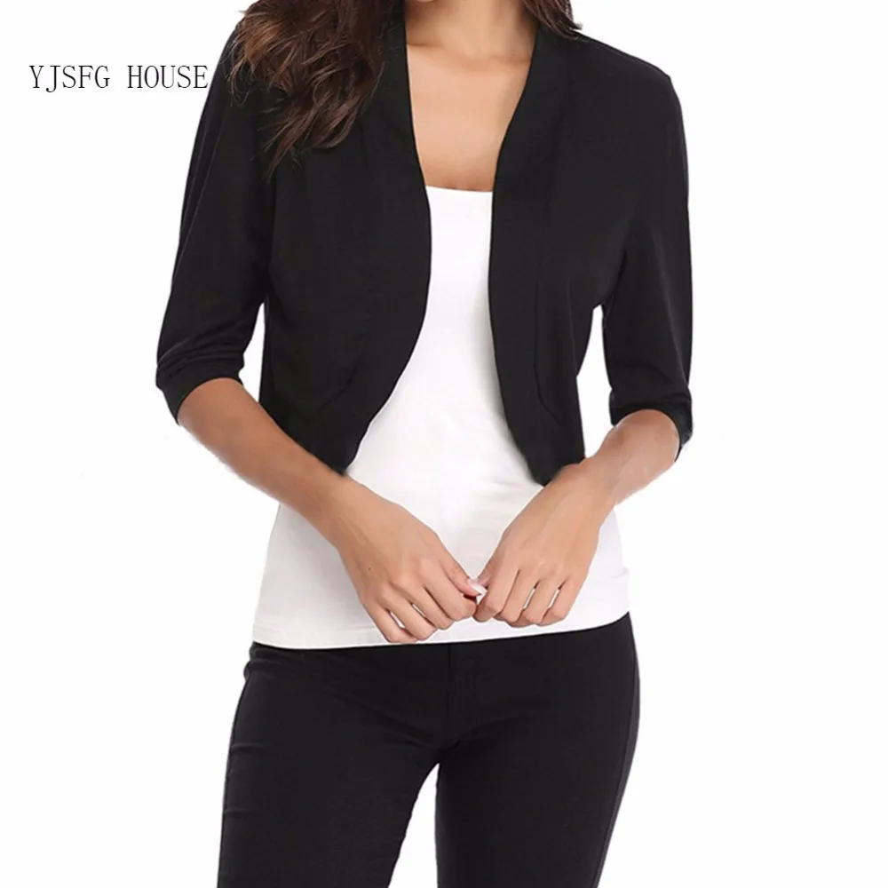 

2019 Fashion Cardigan Womens Jacket Crop Top Bolero Shrug Open Front Design Plus Size Cropped Charms Cardigans Half Sleeve Tops