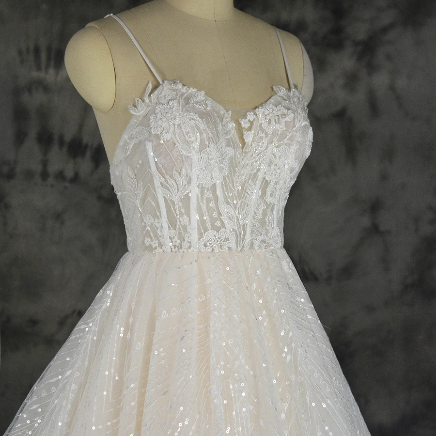 Блестящее кружевное дизайнерское свадебное платье с блестками, кружевное прозрачное свадебное платье, цена, свадебное платье на бретельках