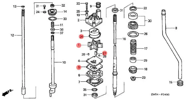 06192-ZW1-000 водяной насос крыльчатка сервис комплект для Honda подвесной(75 90 115 130 hp) 18-3283