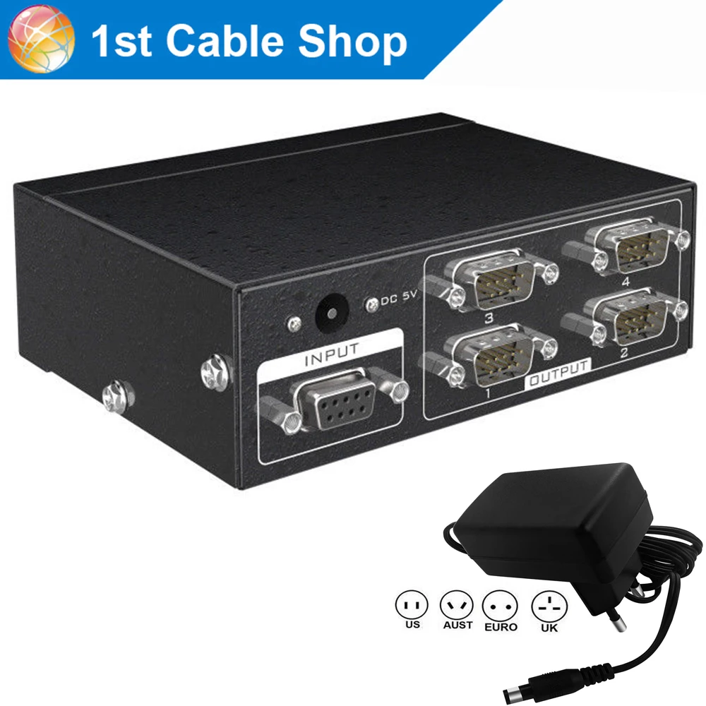 

Active Serial RS232 Splitter 1 to 4 RS232 bi-direction Switcher Splitter 4 to 1 with power adapter