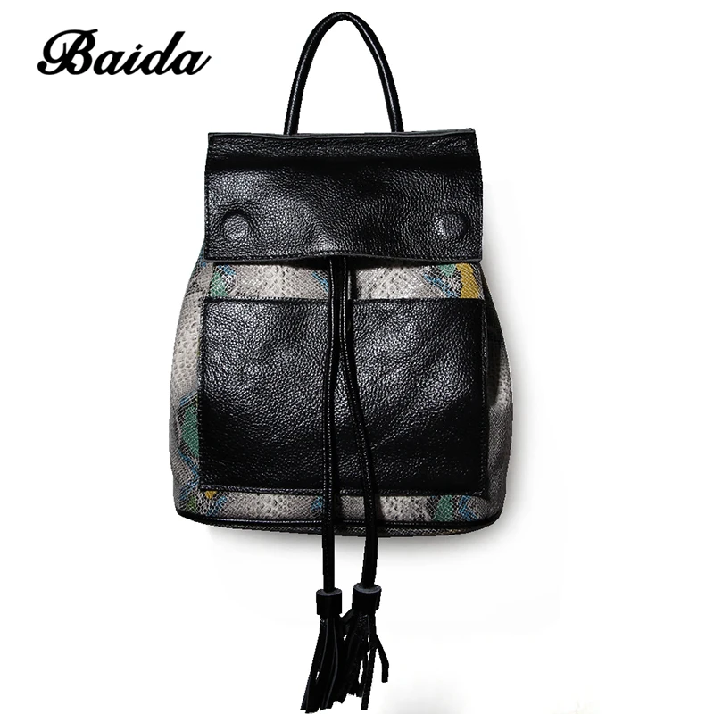 BAIDA font b Women b font Genuine Real Cow Leather font b Backpack b font Shoulder
