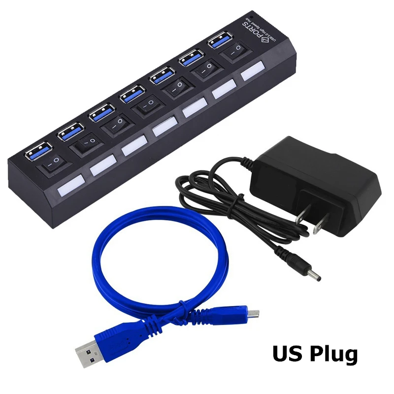 USB HUB 3,0 Супер скорость 5 Гбит/с 7 портов USB 3,0 usb-хаб с переключателем включения/выключения Platooninsert для компьютера ноутбука периферийные устройства