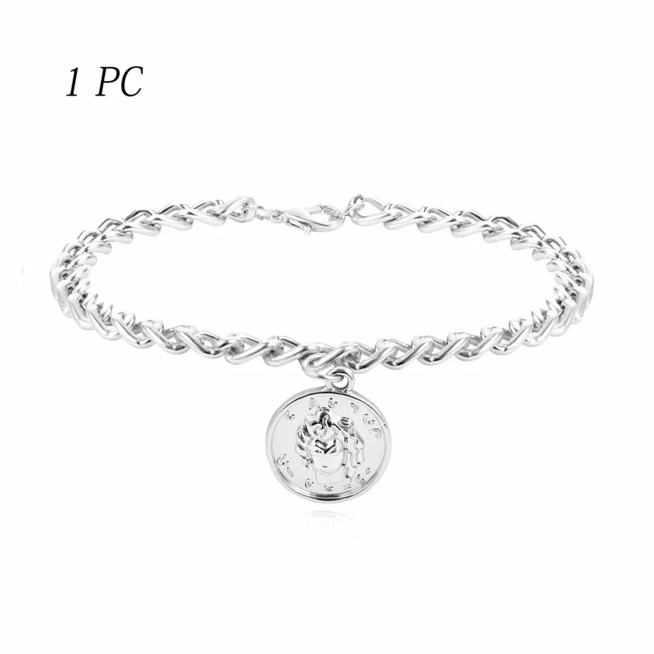 1 PC Silver IngeSight. Z модный браслет на щиколотке с алюминиевой цепочкой, очаровательные резные сандалии с подвеской в виде монеты, Женские Ювелирные украшения, украшение для обуви - Окраска металла: 1 PC Silver