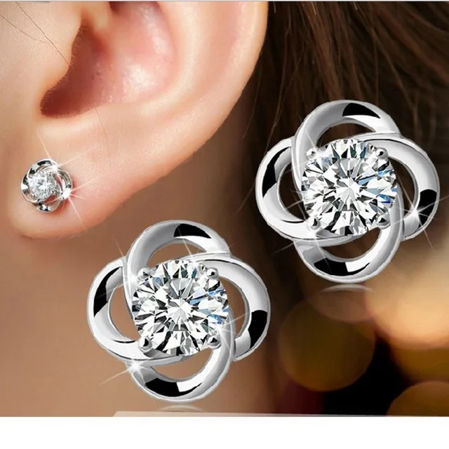 С посеребрением серьги гвоздики ювелирные изделия Мода Счастливый клевер серьги поворотные для девочек и женщин