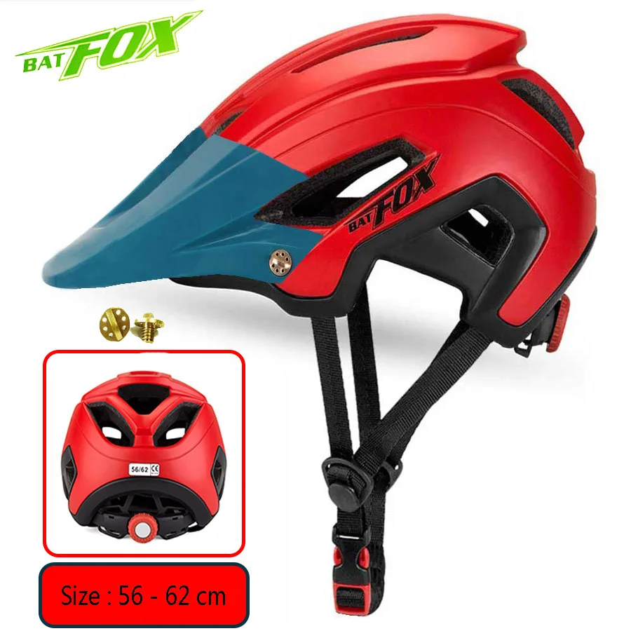 BATFOX Bicycle Helmet Men Women MTB Cycling Helmet Ultralight Big Visor Breathable Road Bike Helmet Outdoor Sport Ridding Helm - Цвет: Red-DarkGreen