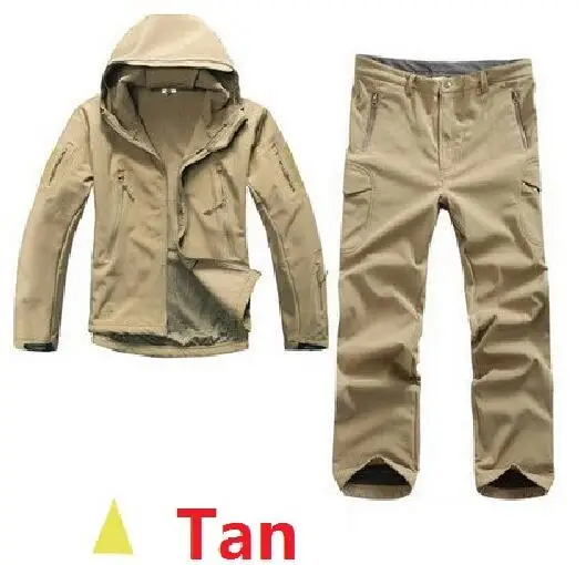 Мужская водонепроницаемая ветрозащитная куртка для походов и кемпинга, военная тактическая куртка+ штаны, камуфляжная армейская одежда для охоты - Цвет: Tan