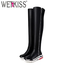 WETKISS/ботфорты с круглым носком; обувь из искусственной кожи на плоской подошве; повседневные женские ботинки на молнии; обувь на платформе; Новинка года; Сезон Зима; Цвет Черный