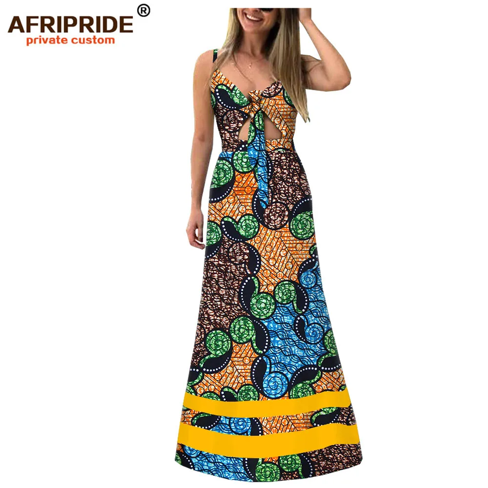 Анкара Макси летнее платье для женщин AFRIPRIDE индивидуальные Дашики печати без рукавов платье в пол Повседневное платье A1925022 - Цвет: 439J