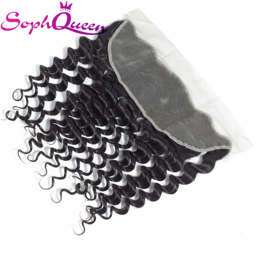 Soph Queen Deep Wave Brazlian Lace Frontal Closure Remy 100% Human Hair 13*4 Closure With Baby Hair Natural Color Hand Tied