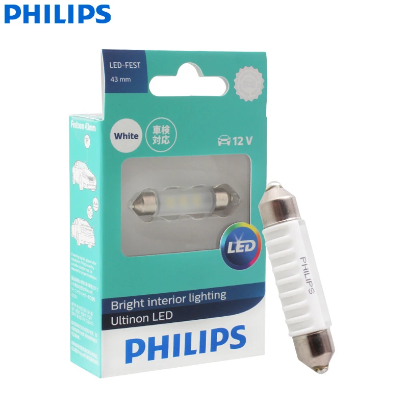 PHILIPS LED VISION FESTOON 38MM C5W 6000K TWO BULB REPLACE DOME LICENSE LIGHT