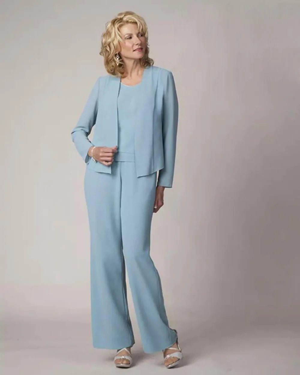 

women 3 pieces elegant chiffon mother of the bride dress pants suit with jacket for wedding groom