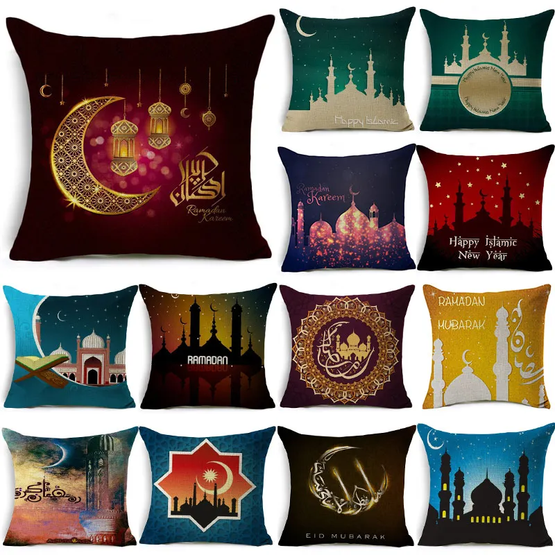 

Ramadan Decoration Cushion Cover Ramadan Kareem Blessed Eid Mubarak Moon Mosque Linen Decorative Cushions Pillows for sofa 40253