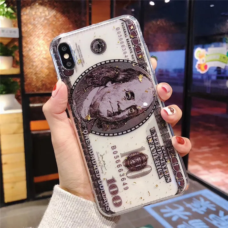 Золотой фольги чехол для iphone 7 XR XS MAX Чехол Мягкий ТПУ задняя крышка 6 S 8 Plus X доллар
