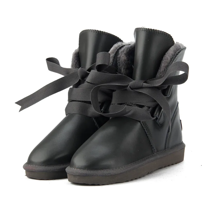 JXANG/австралийские женские зимние ботинки высокого качества водонепроницаемые ботинки из натуральной кожи зимние ботинки на меху теплые толстые женские ботинки - Цвет: Gray