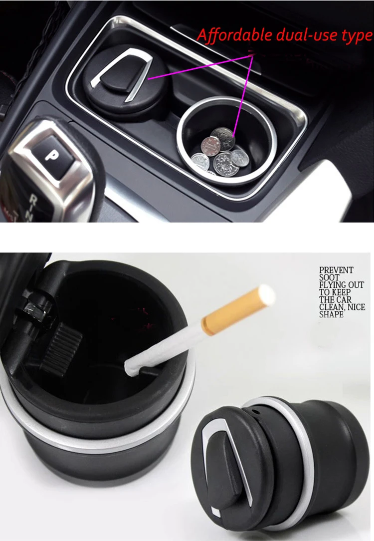 1PC Portable Auto Car Truck LED Cigarette Smoke car Ashtray Blue LED Light Smokeless Ashtray Cigarette Holder Anti-slip Rubber