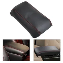 DWCX 1Pc Leather New Front Console Lid Armrest Cover for Honda Accord 2003 2004 2005 2006 2007 DIY Black Leather Red Stitching