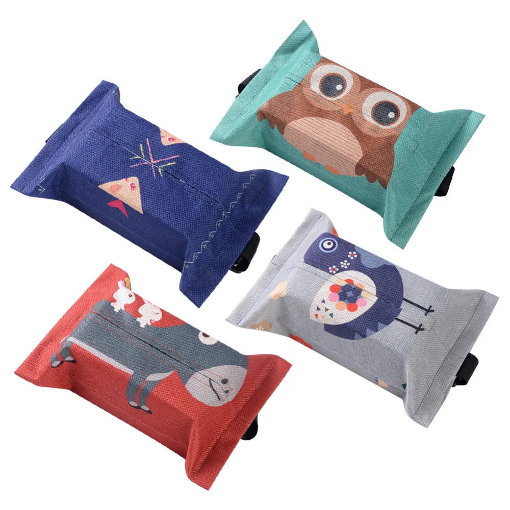 

Car Multi-Purpose Cotton Linen Cover Cartoon Retro Bag Cloth Art Container For Paper Tissue Napkin