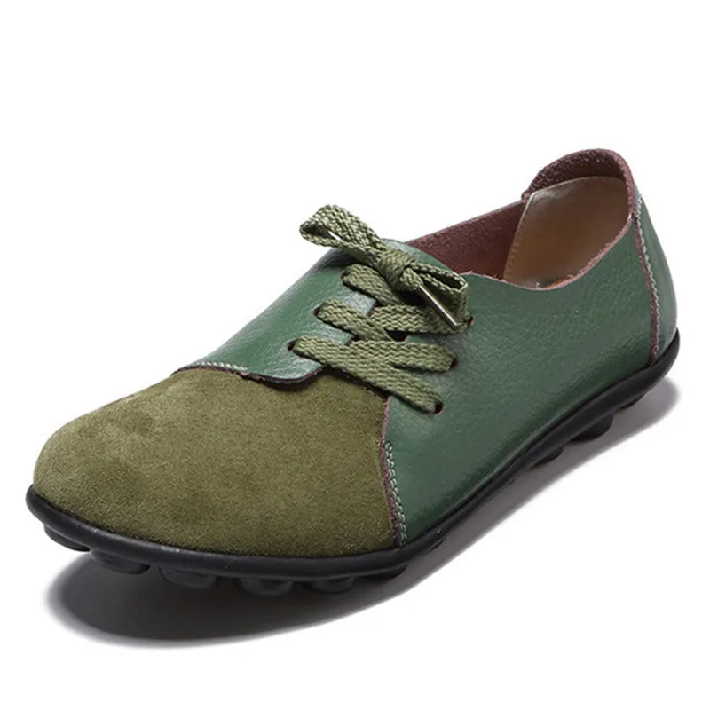 BEYARNE2019 туфли на плоской подошве женские с перекрестной шнуровкой женская обувь размер 35-44 из натуральной кожи для взрослых весенние туфли 9 Цвета топсайдеры womanE106 - Цвет: Зеленый