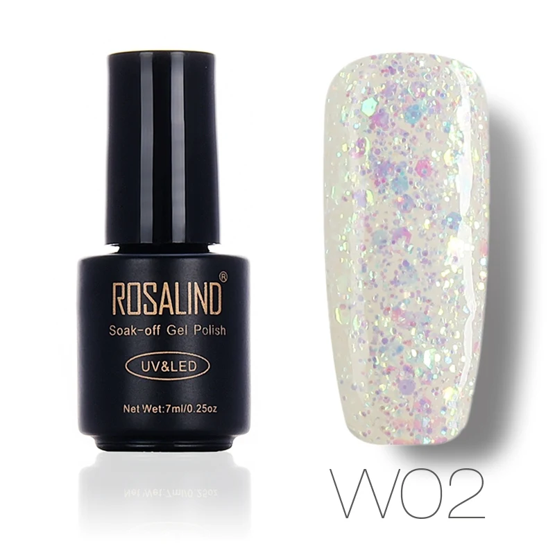 ROSALIND Гель-лак для ногтей набор 7 мл Алмазный Блеск W01-29 Гель-лак для ногтей УФ-и светодиодный отмачиваемый Гель-лак с блестками клей - Цвет: W02