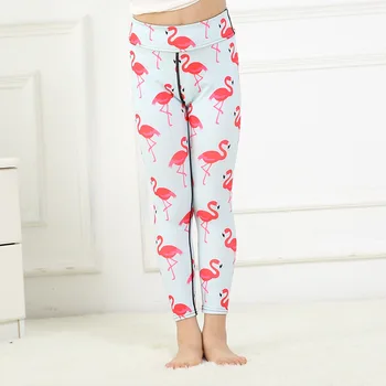 

Girls 4-10 Y Spring Ankle Length 3D Digital Print Red Flamingos Pattern Leggings Pants High Waist Elastic Sports Yoga Trousers