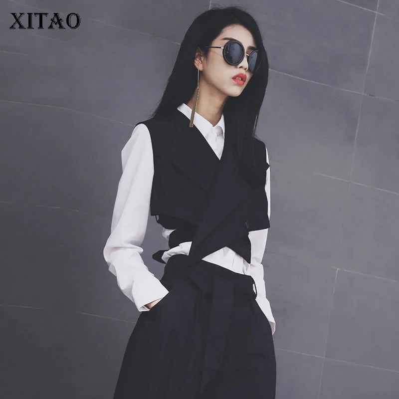 

XITAO Street Sheath Slim Vest Women Korea Fashion New Single Breasted Cardigans V Neck Wild Joker 2019 Elegant Crop Top WLD2178