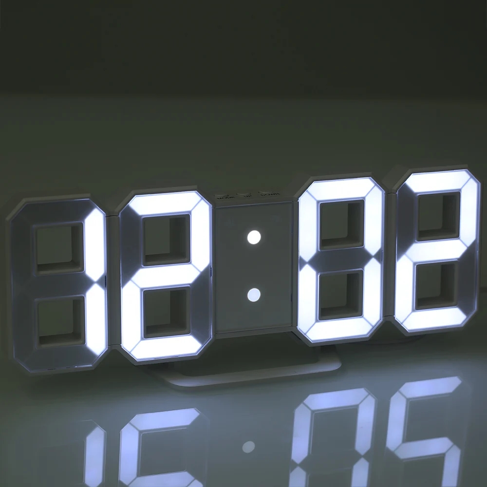 Modern Digital 3D LED Wall Clock Alarm Clock Snooze 12/24H Display Decor USB CHY 