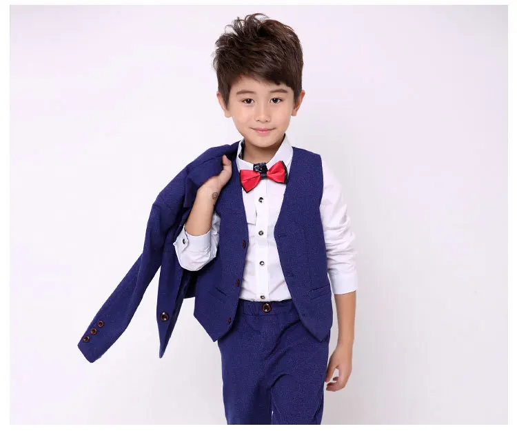 Formal wedding Flowers Boys Suit Blazer Kids Party children Tuxedo jacket Vest Pant 3pcs clothes Children Prom Ceremony Costume