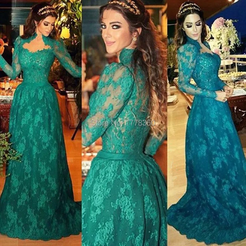 Elegant-Long-Sleeve-Prom-Dresses-A-Line-High-Neck-Floor-Length-Women-Formal-Party-Dresses-Custom