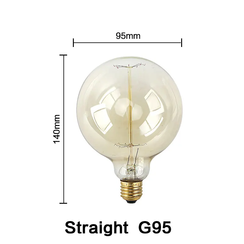 Винтажная лампа Эдисона 220 В, антикварная лампа Эдисона E27, лампа накаливания, подвесной светильник, лампа ing 40 Вт, ретро светильник накаливания, Вольфрамовая Лампа - Цвет: G95 Straight