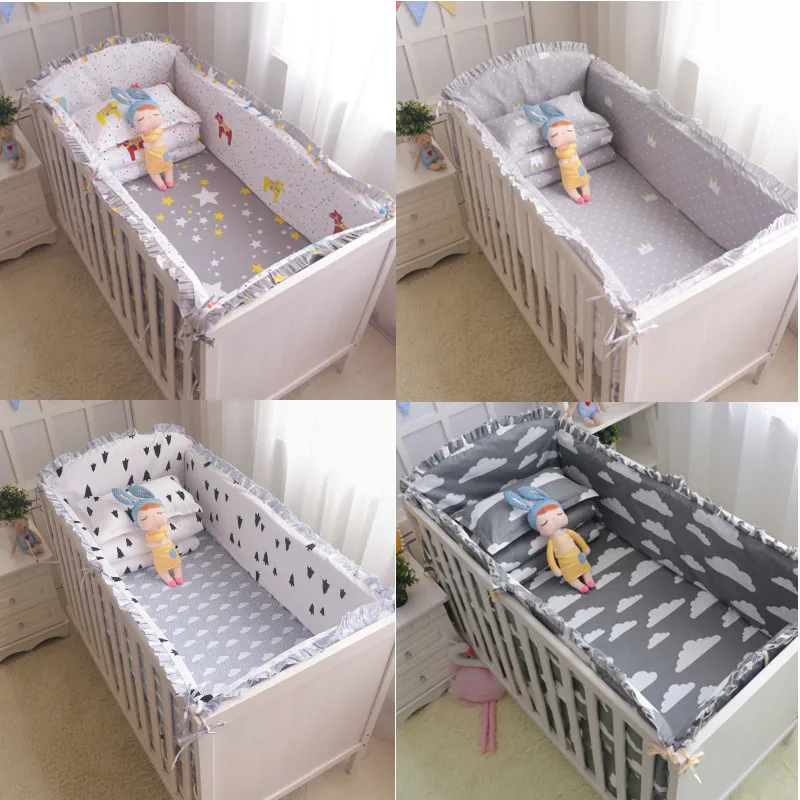 New Print 100%Cotton Baby Bedding Bumpers Stars Cloud Cartoon Removable Boys and Girls Unisex Baby Bed Crib Bumper 6pcs