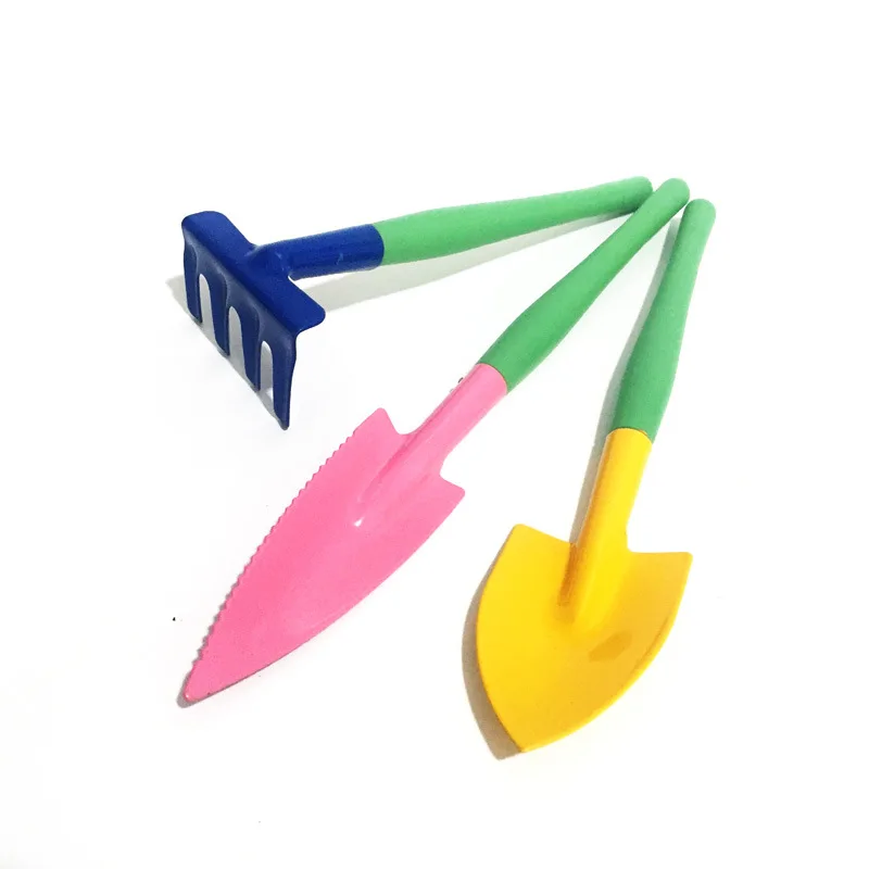 

High quality mini plastic handle color round shovel tip shovel three-piece succulent planting flower gardening tools